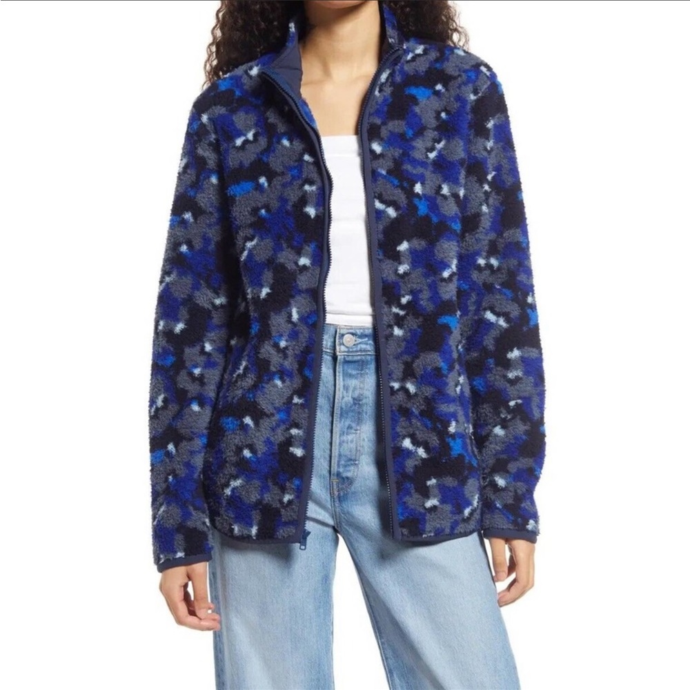 NWT Nordstrom by Cristina Martinez Blue Camo Fleece Zip Sweatshirt